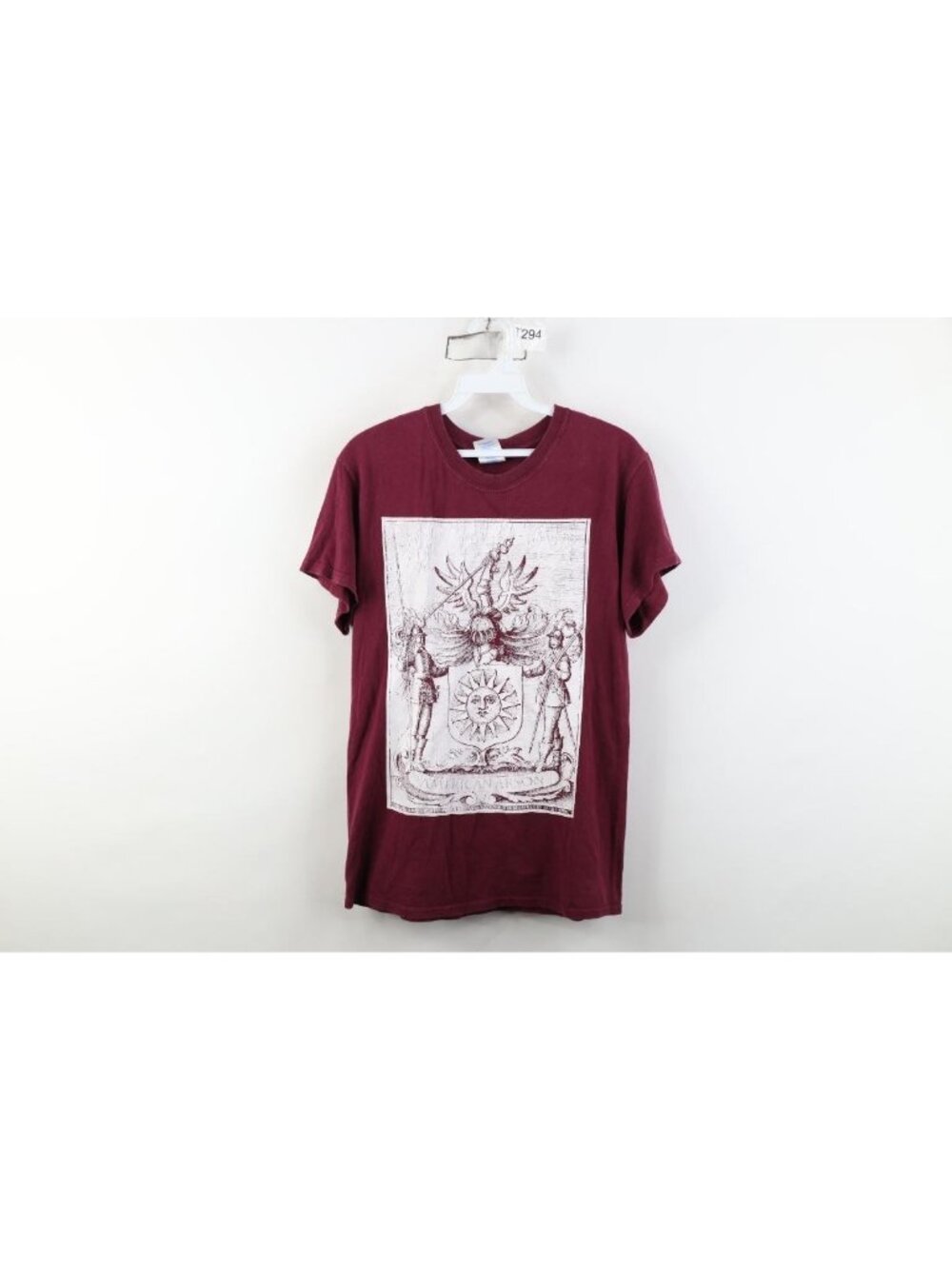 Streetwear Mens Small Distressed Spell Out American Arson Band T-Shirt Maroon
